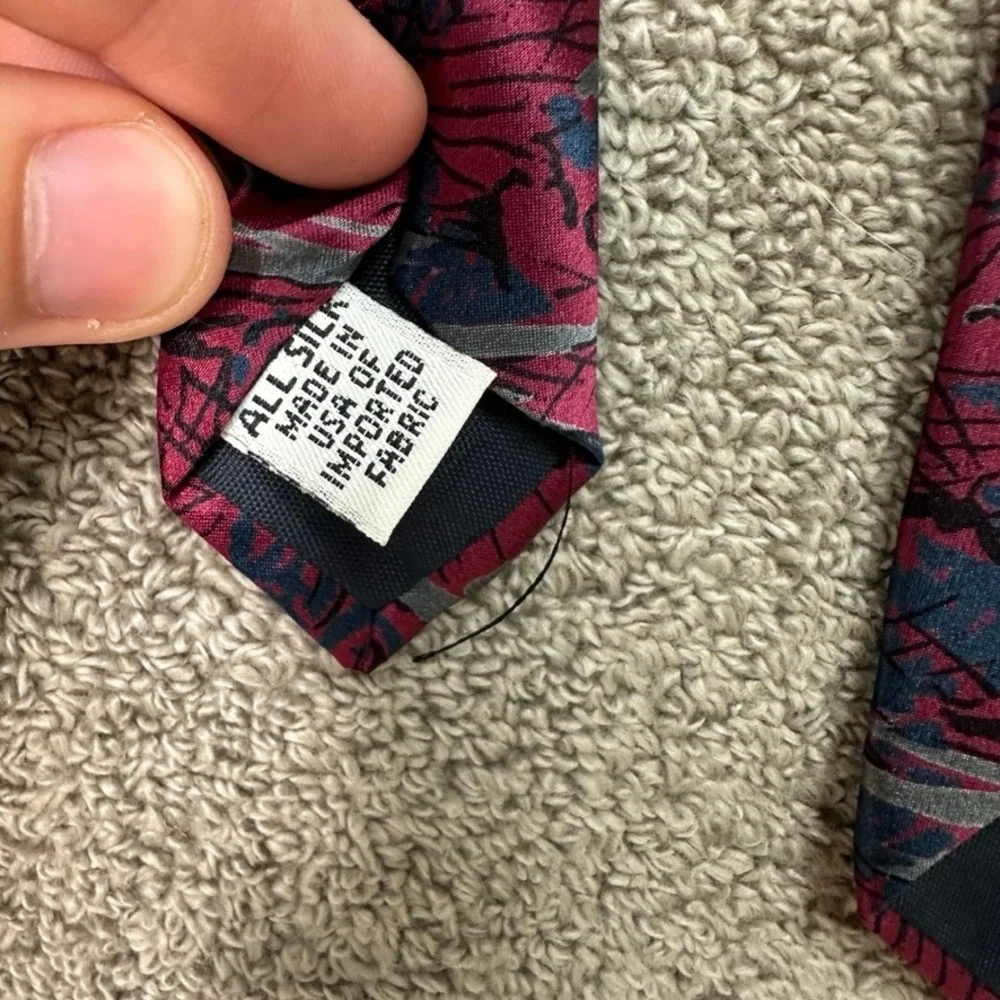 Carriage Cravats Mens Silk Tie Abstract Geometric Burgundy Navy Blue Made in USA